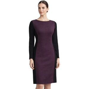 Max Mara Weekend Purple Black Houndstooth Knee Length Midi Dress Size Medium‎
